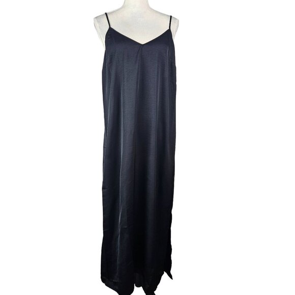 Womens Elegant Black Maxi Slip Dress With Adjustable Straps Large Minimalist - Picture 1 of 8